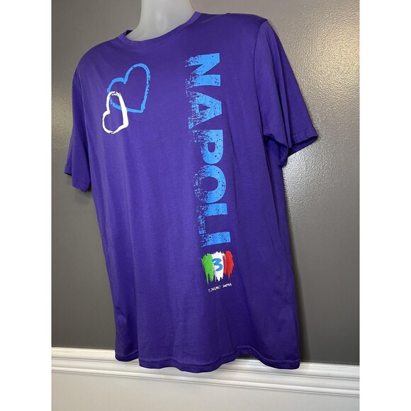 Tokuno Shima Napoli Shirt Mens XL Purple Made in Italy Graphic Hearts Tee Cotton - Picture 3 of 10